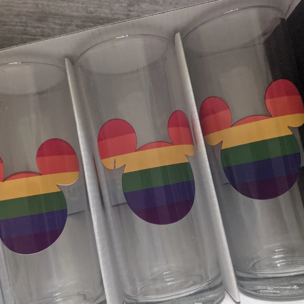 DISNEY Mickey Mouse Pride Rainbow Glassware Set of 4 - 10oz Each